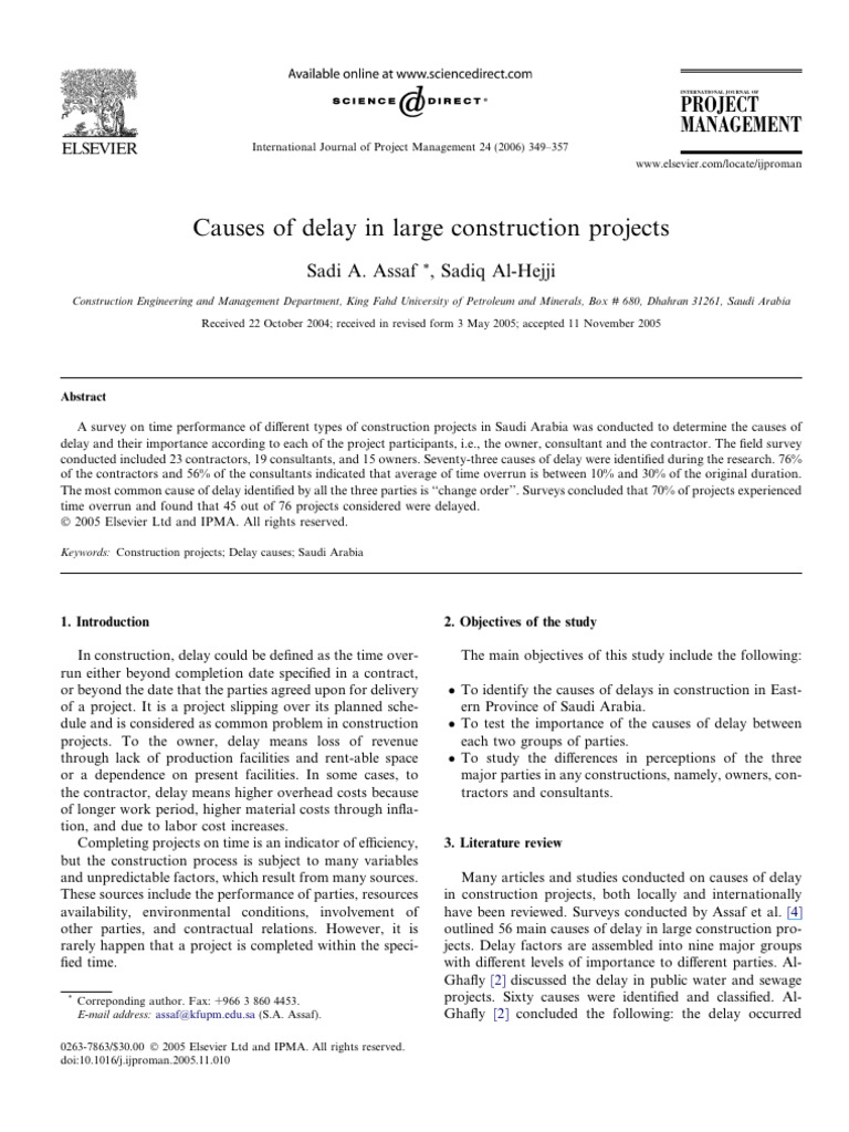 Causes of Delay in Construction Projects | PDF | Specification ...