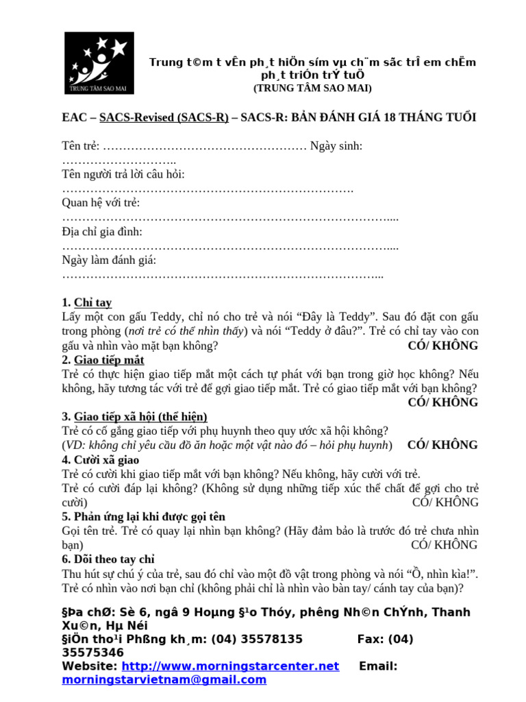 EAC - SACS-Revised (SACS-R) - 18 Month Assessment (5.6.2013) | PDF