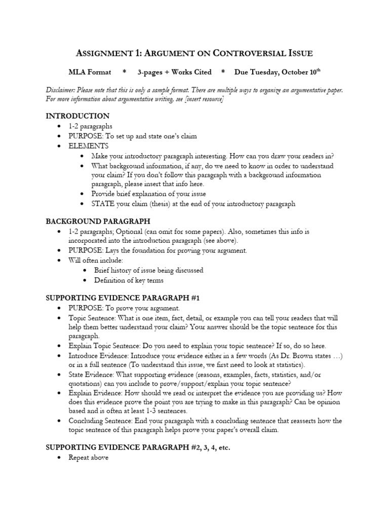 Sample Assignment Sheet Argument On Controversial Issue | PDF ...