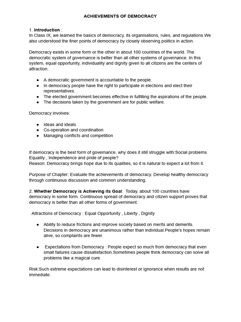 Achievements and Challenges of Democracy | PDF | Democracy | Political ...