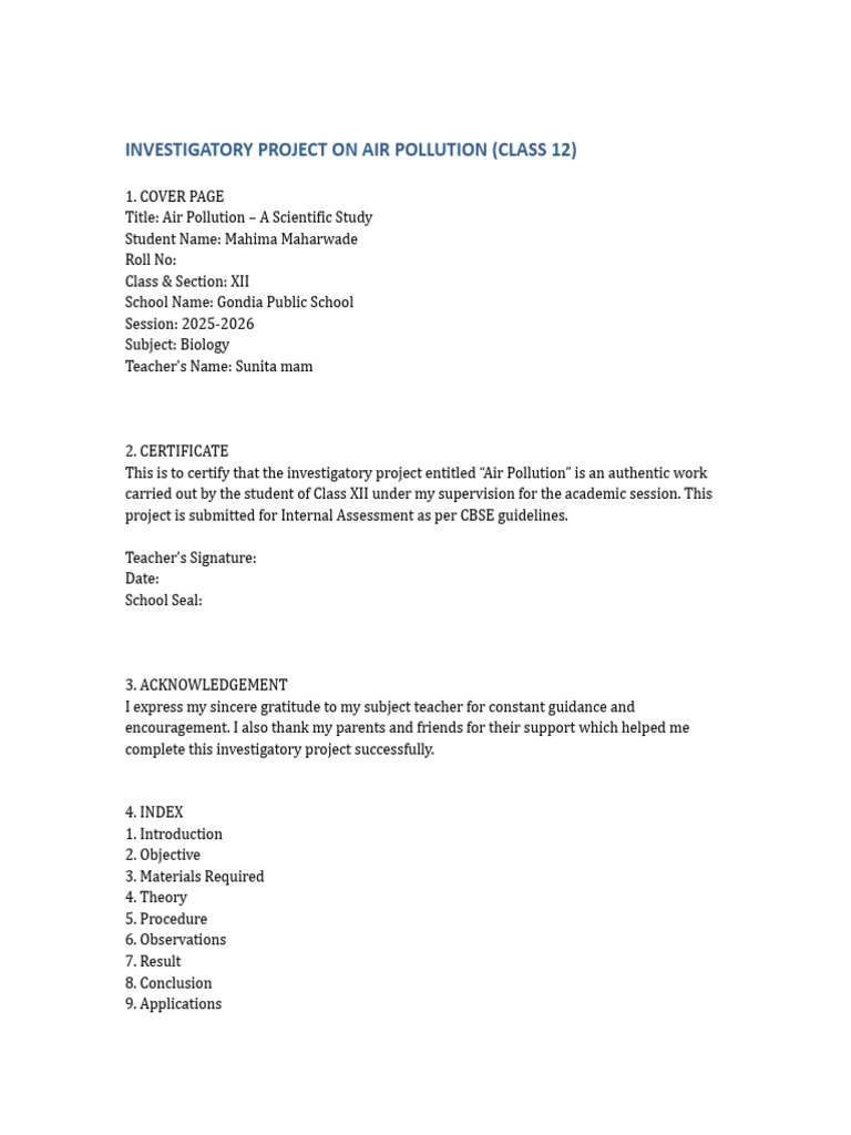 Air Pollution Investigatory Project | PDF | Air Pollution ...