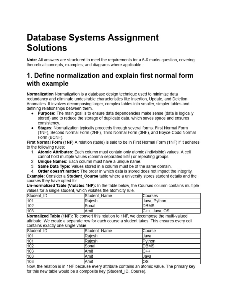 Database Systems Assignment Solutions | PDF