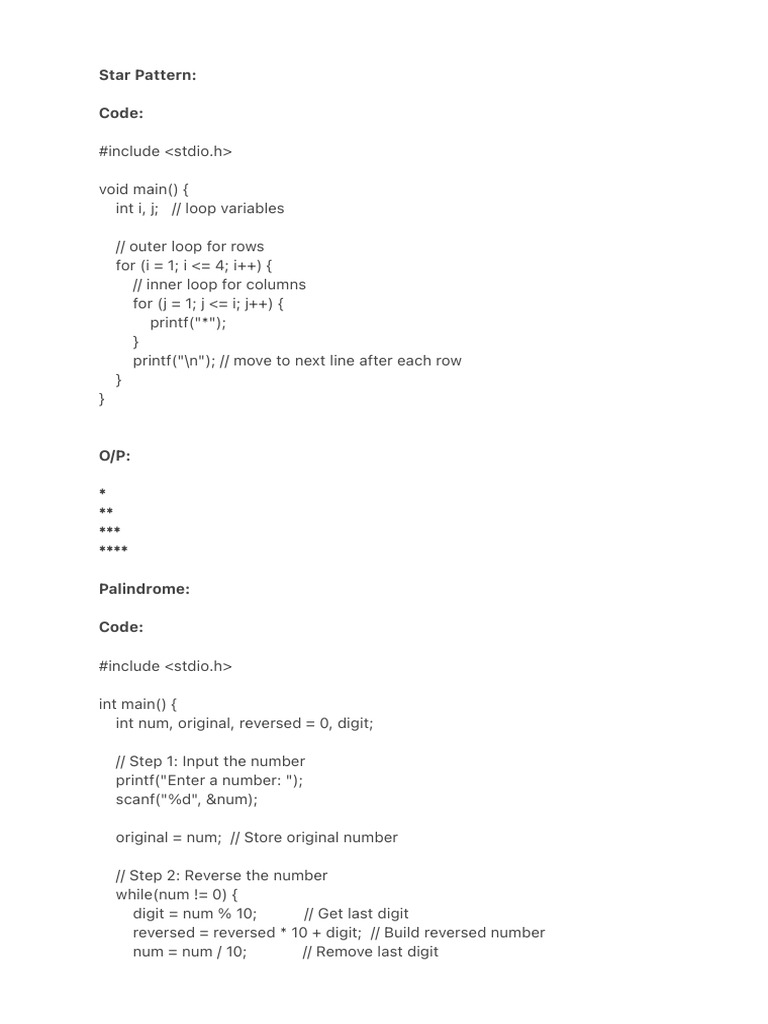 C Code Examples: Patterns & Palindromes | PDF