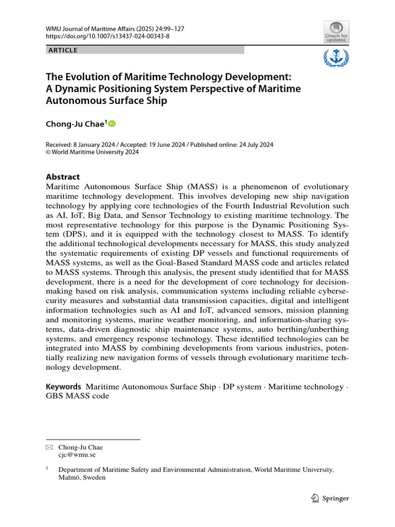 Maritime Technology: Dynamic Positioning for MASS | PDF