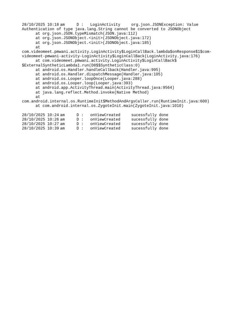 JSON Conversion Error in LoginActivity | PDF