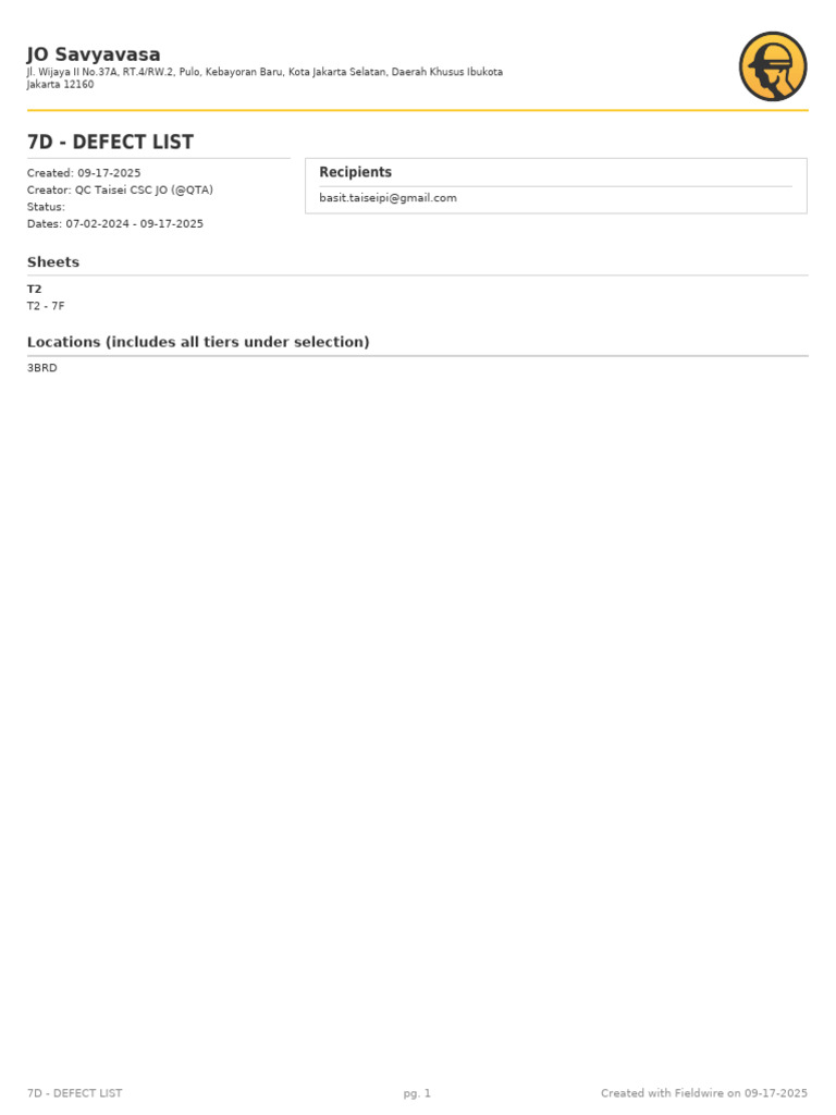 7D Defect List for JO Savyavasa | PDF