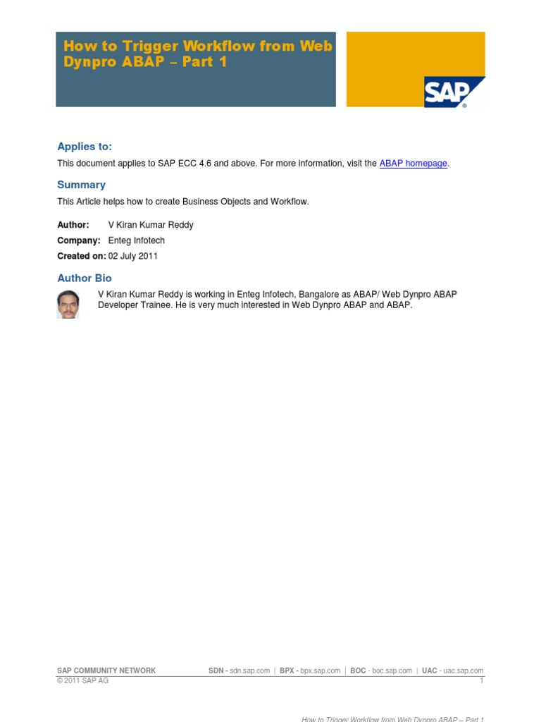 How To Trigger Workflow From Web Dynpro ABAP - Part 1 | PDF | Workflow ...