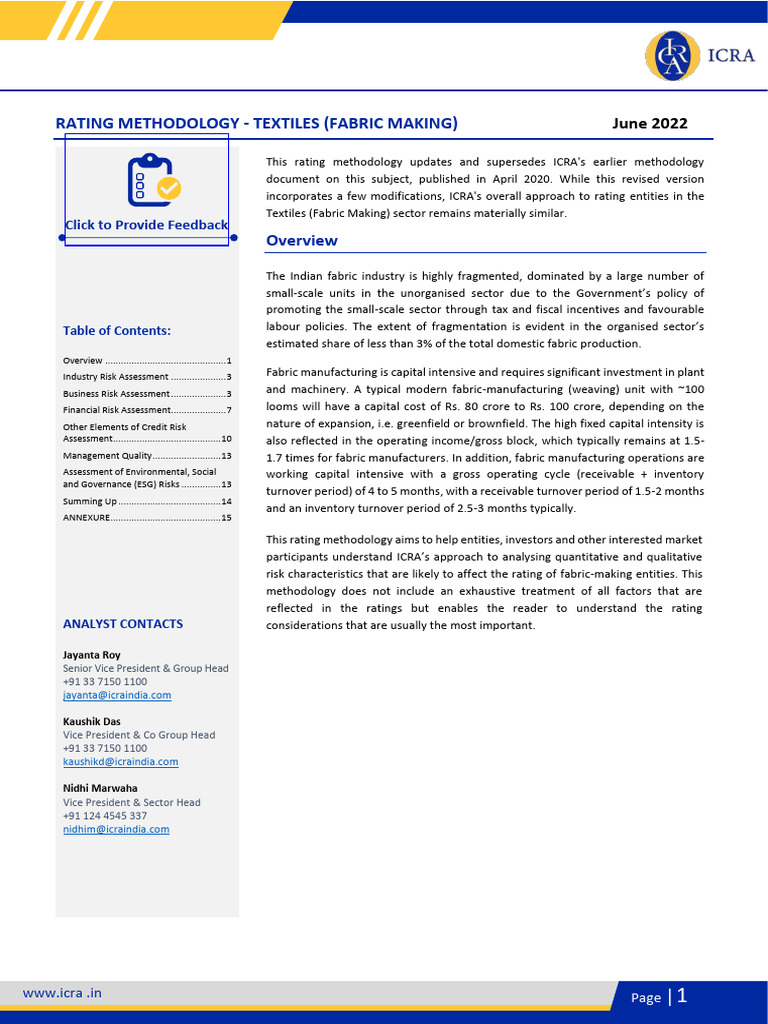 Textiles (Fabric Making), Rating Methodology, Jun 2022 | PDF | Textiles ...
