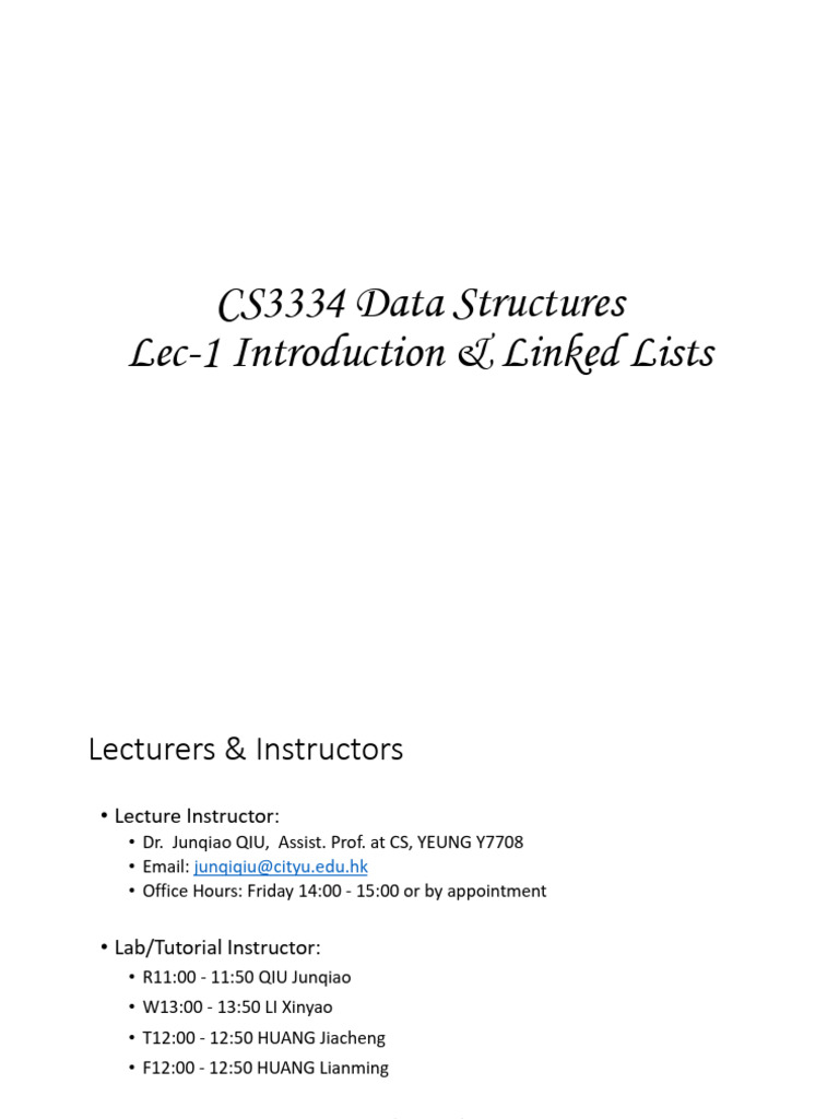 CS3334 Data Structures Course Overview | PDF | Pointer (Computer ...