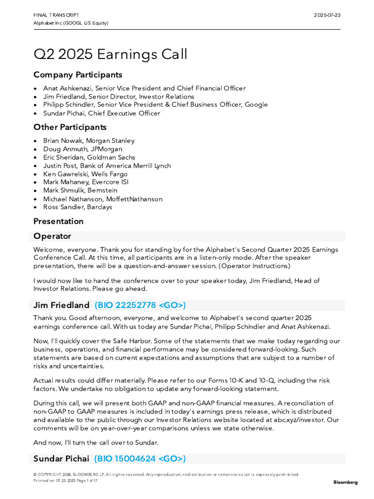 Alphabet Inc Earnings Call 2025723 RT000000003070165883.pdf | PDF |  Artificial Intelligence | Intelligence (AI) & Semantics