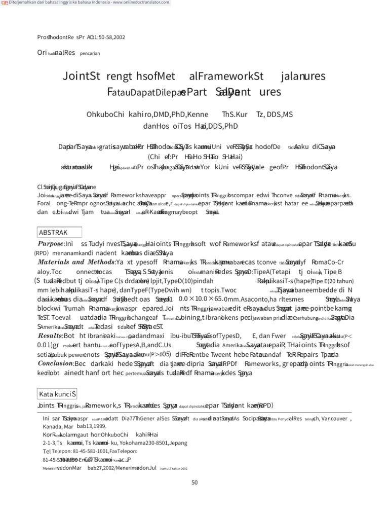 Kekuatan Joints pada RPD Metal Framework | PDF