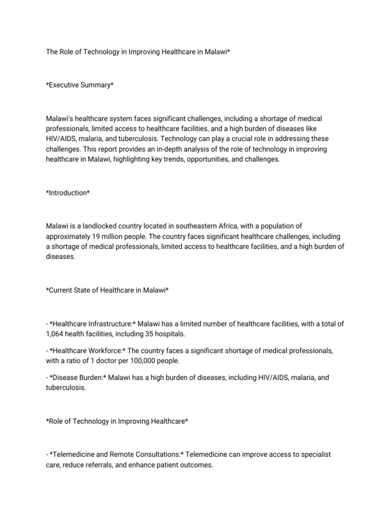 Technology's Impact on Malawi Healthcare | PDF | Health Care ...