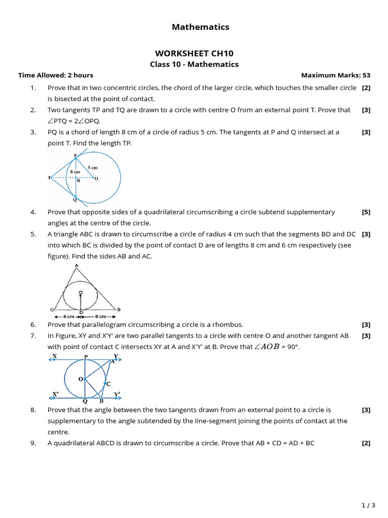 Worksheet ch10 and 11 | PDF | Circle | Area