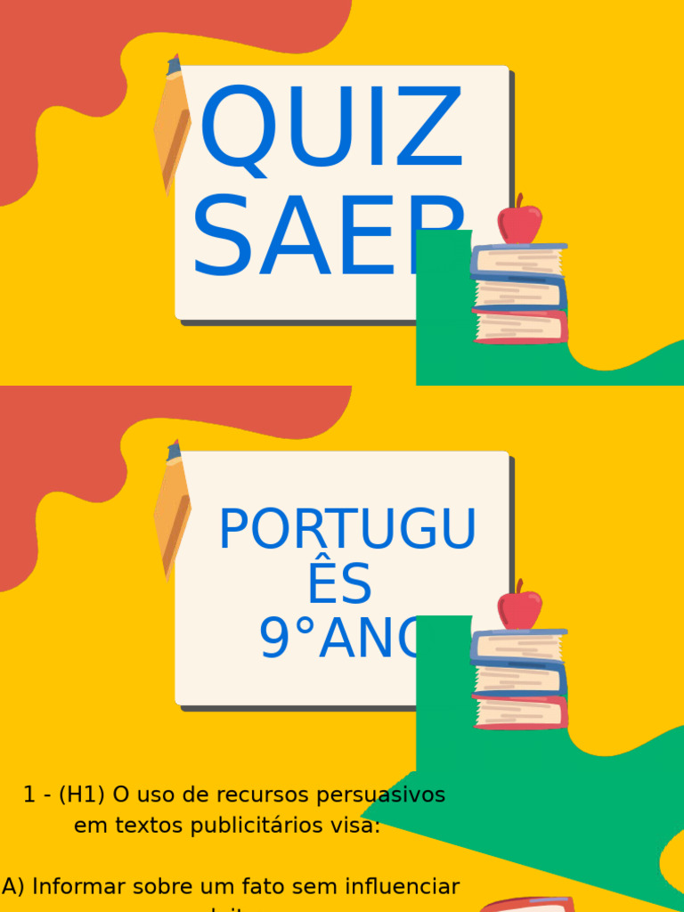 Quiz Slides Saeb 9° Ano | PDF | Narrativa | Número racional