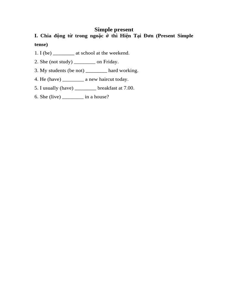 Present Simple Tense Exercises | PDF