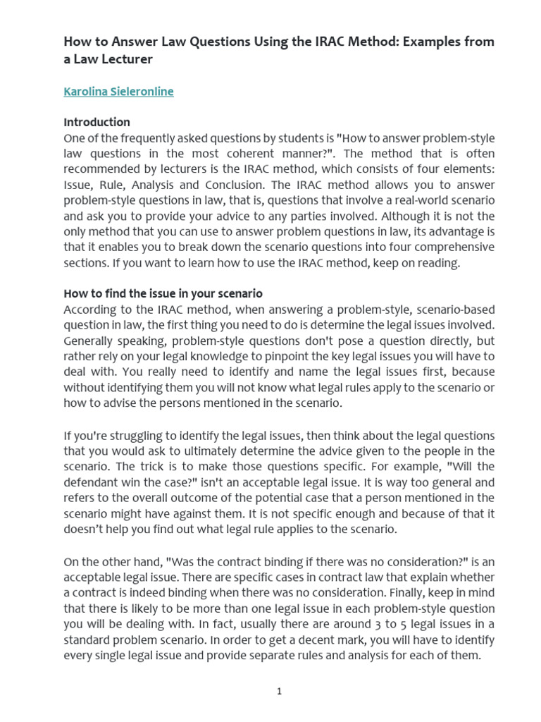 Mastering IRAC for Law Questions | PDF