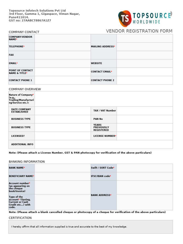 Vendor Registration Form Template | PDF
