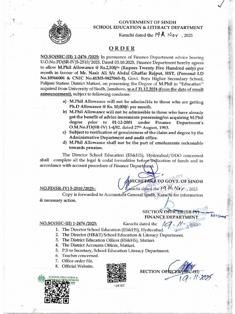 Order For Grant of M.phill Allowance of Rs 2500 - in Respect of MR ...