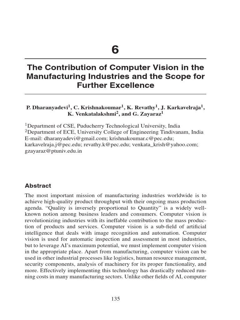 Computer Vision in Manufacturing Excellence | PDF | Electromagnetic ...