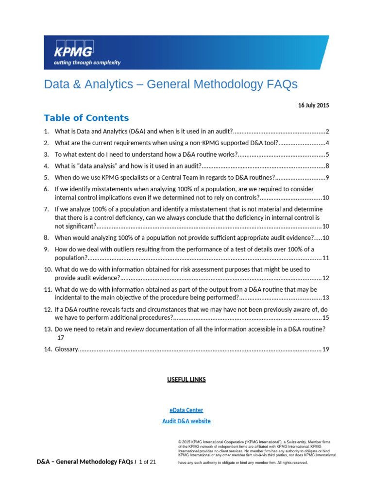 Data & Analytics Audit Methodology FAQs | PDF | Audit | Internal Control