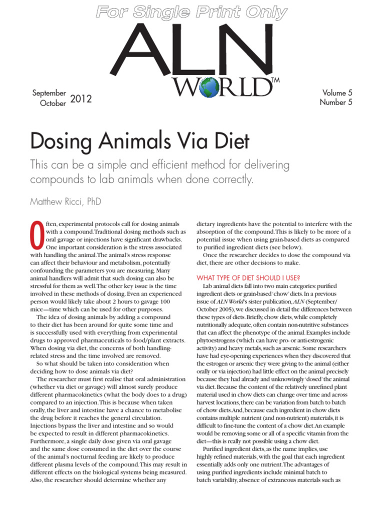 Dosing Animals Via Diet | PDF | Dieting | Dose (Biochemistry)