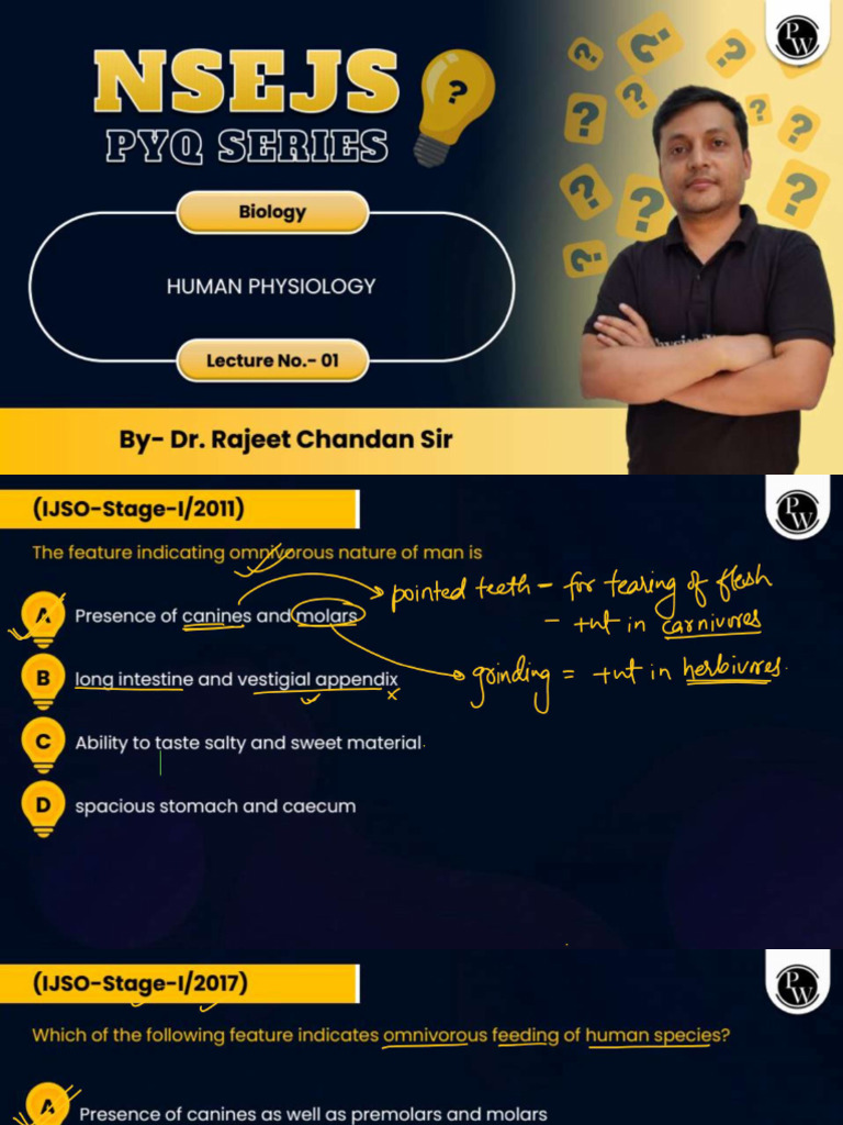 NSEJS Biology Animal Physiology PYQ's Part - 1 Class Notes | PDF
