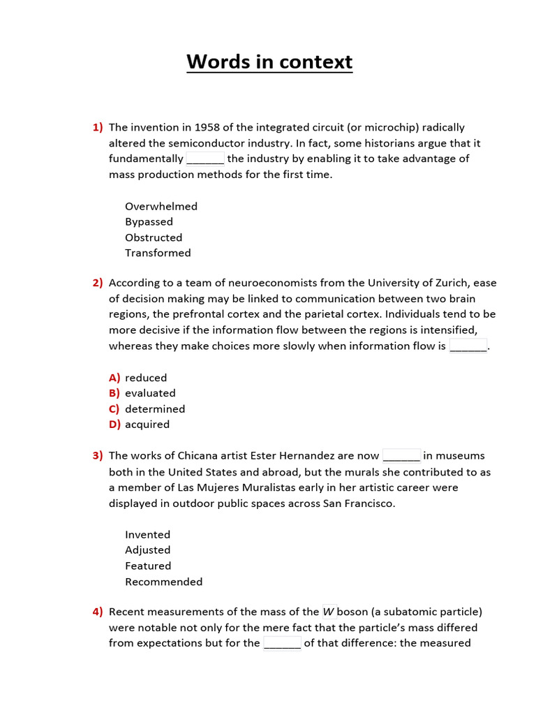 Vocabulary Context Questions and Answers | PDF | Solar Flare | Mail