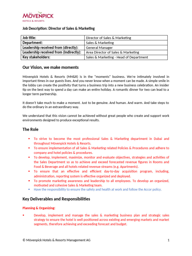 Director of Sales & Marketing Role | PDF | Marketing | Employment