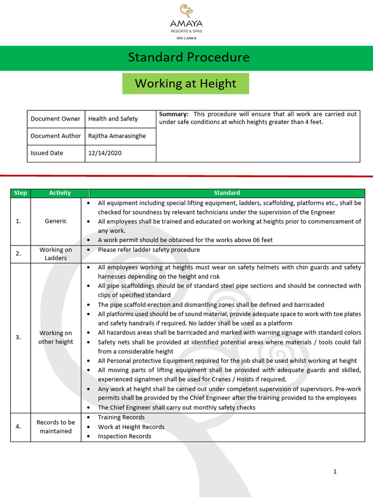 Working at Height Safety Procedures | PDF | Scaffolding | Pipe (Fluid ...