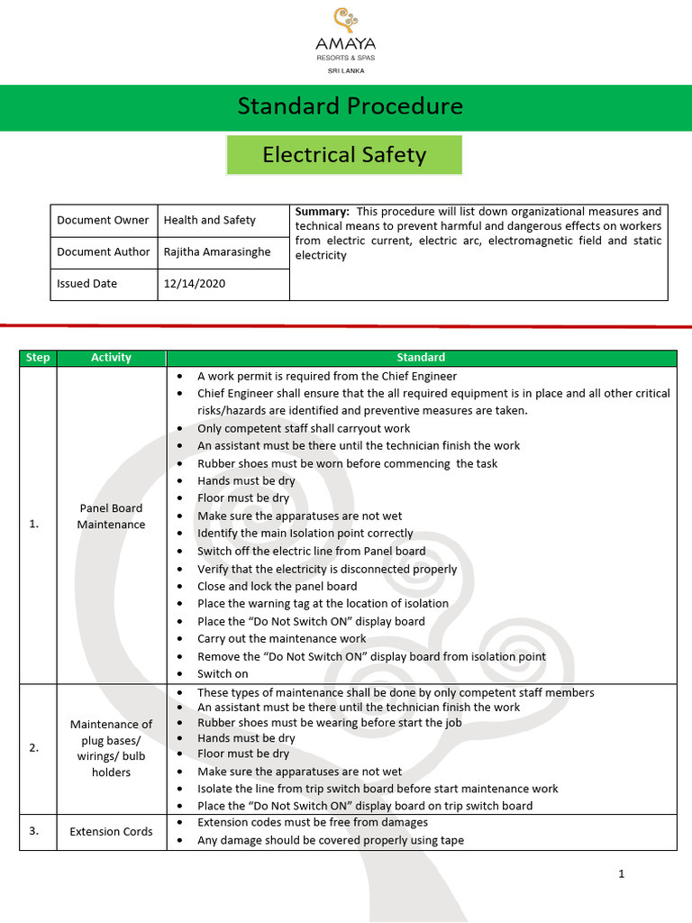 Electrical Safety Maintenance Procedures | PDF | Switch | Occupational ...