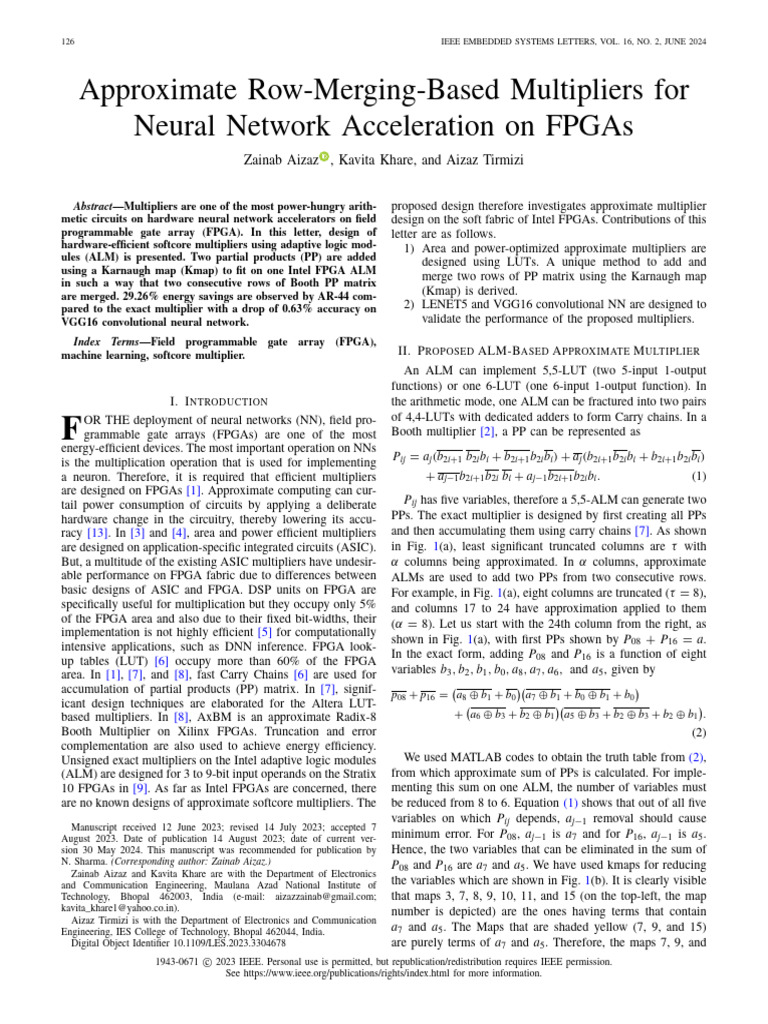 FPGA Multipliers for Neural Networks | PDF | Field Programmable Gate ...