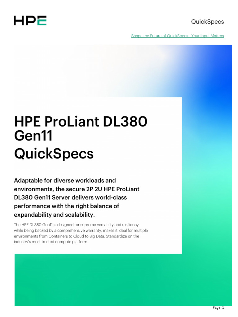 HPE ProLiant DL380 Gen11 QuickSpecs | PDF | Central Processing Unit ...
