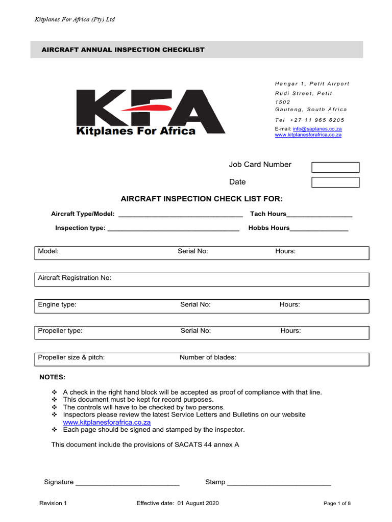 Aircraft Annual Inspection Checklist | PDF | Axle