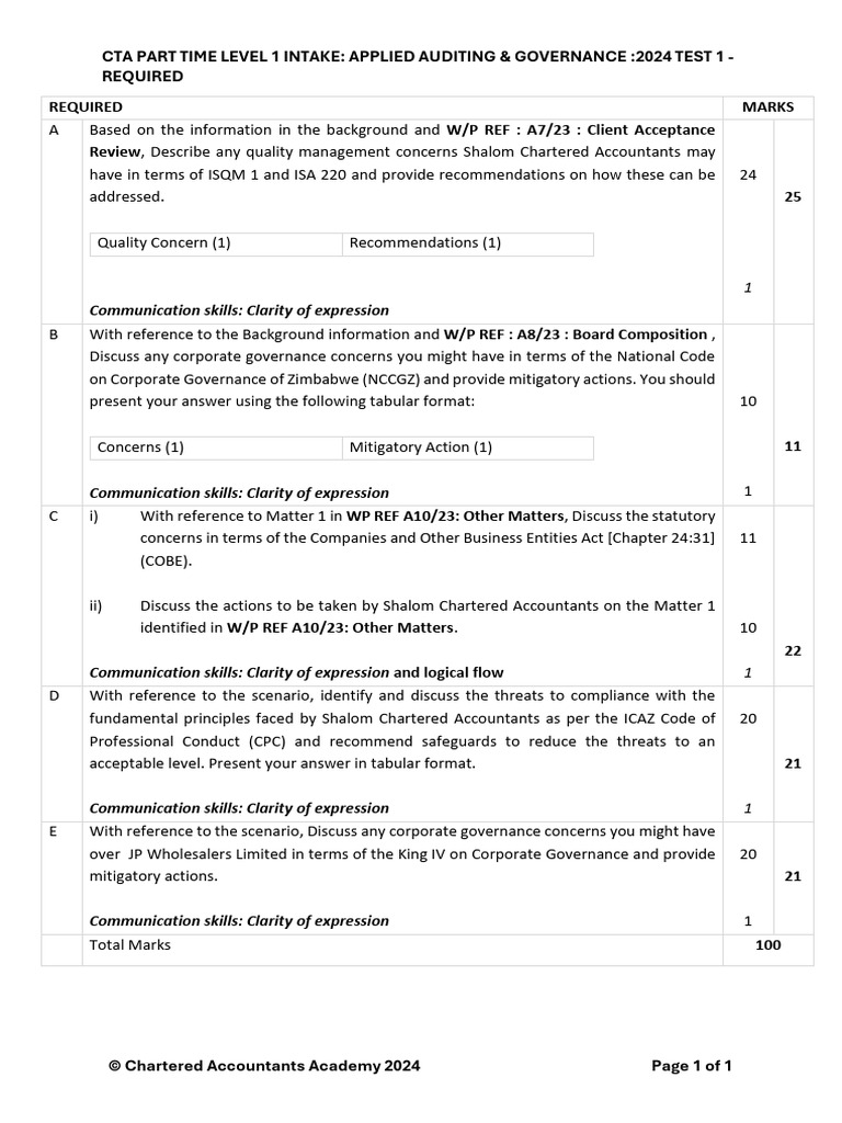 2. Audit - Part Time Level 1 Test 1 - Required | PDF | Audit | Business