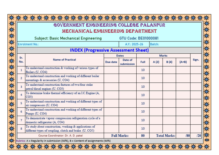 Mechanical Engineering Assessment Sheet | PDF | Electromechanical ...
