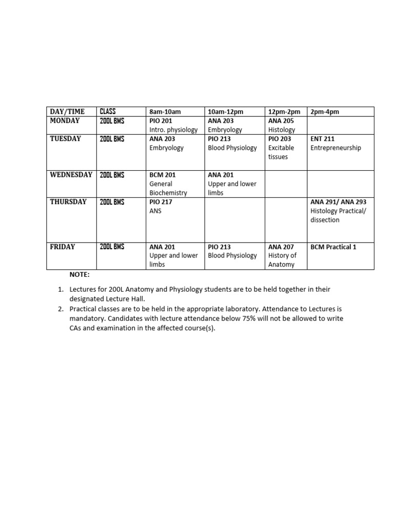 First Semester 2025/2026 Lecture Timetable | PDF