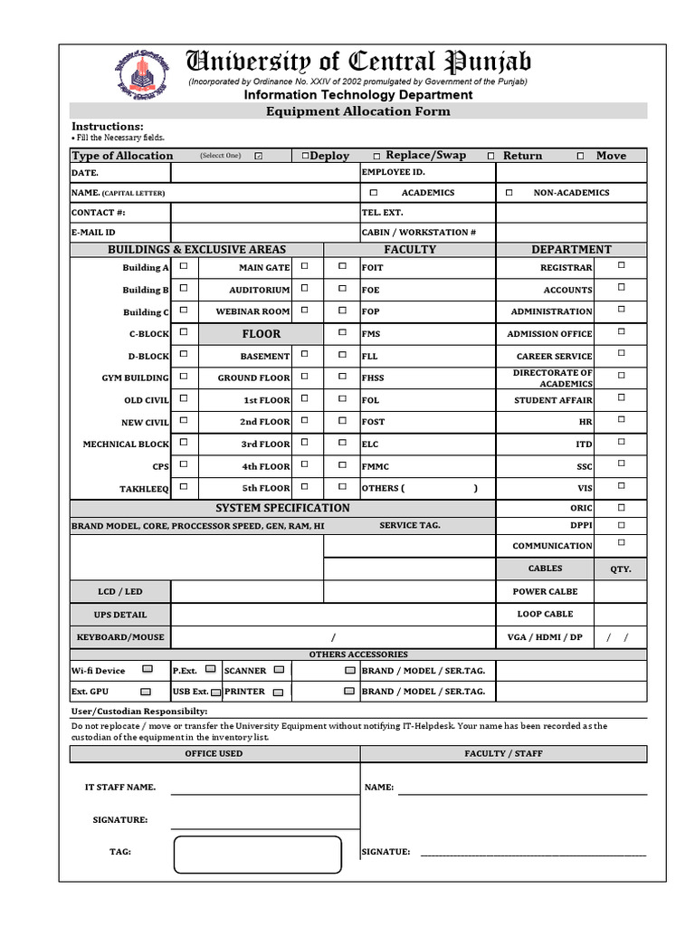 University Equipment Allocation Form | PDF | Personal Computers ...
