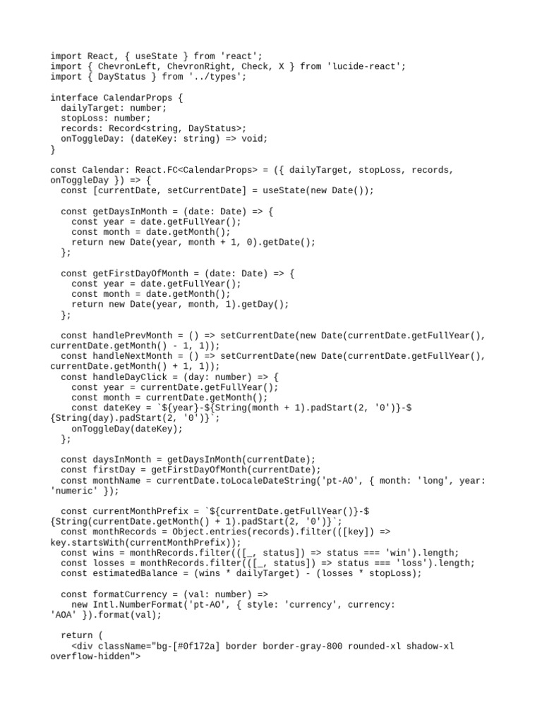 Monthly Calendar Component in React | PDF | Object Oriented Programming ...