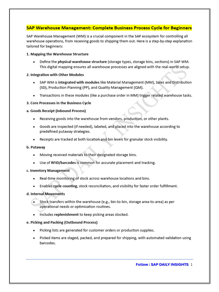 SAP WM Beginner's Guide: Process Overview | PDF | Warehouse | Inventory