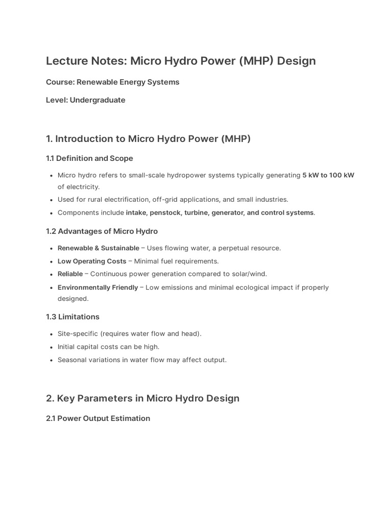 Micro Hydro Power Design Guide | PDF | Hydroelectricity | Power (Physics)