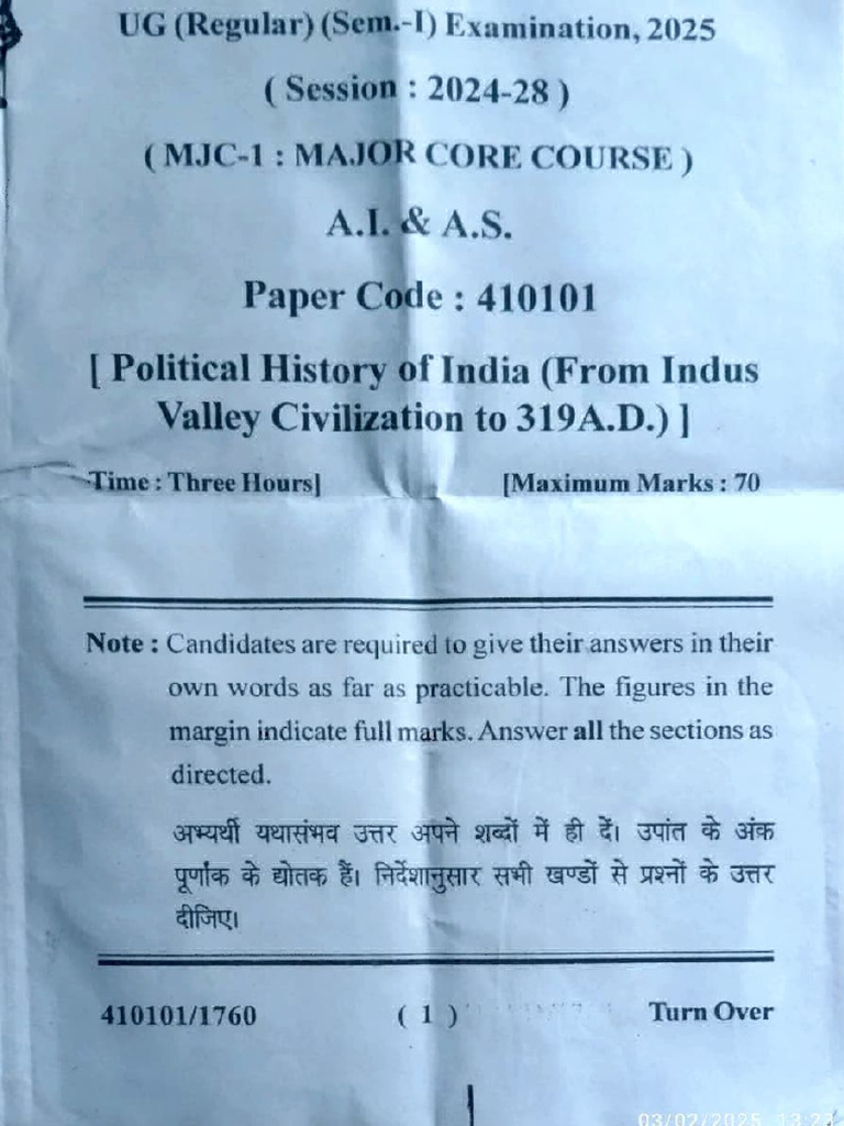 Political History of India Exam Paper | PDF | Indian Religions ...
