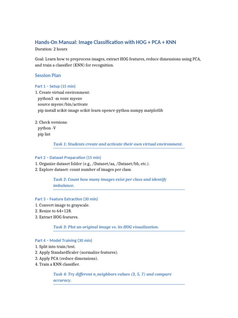 HOG KNN HandsOn Manual | PDF