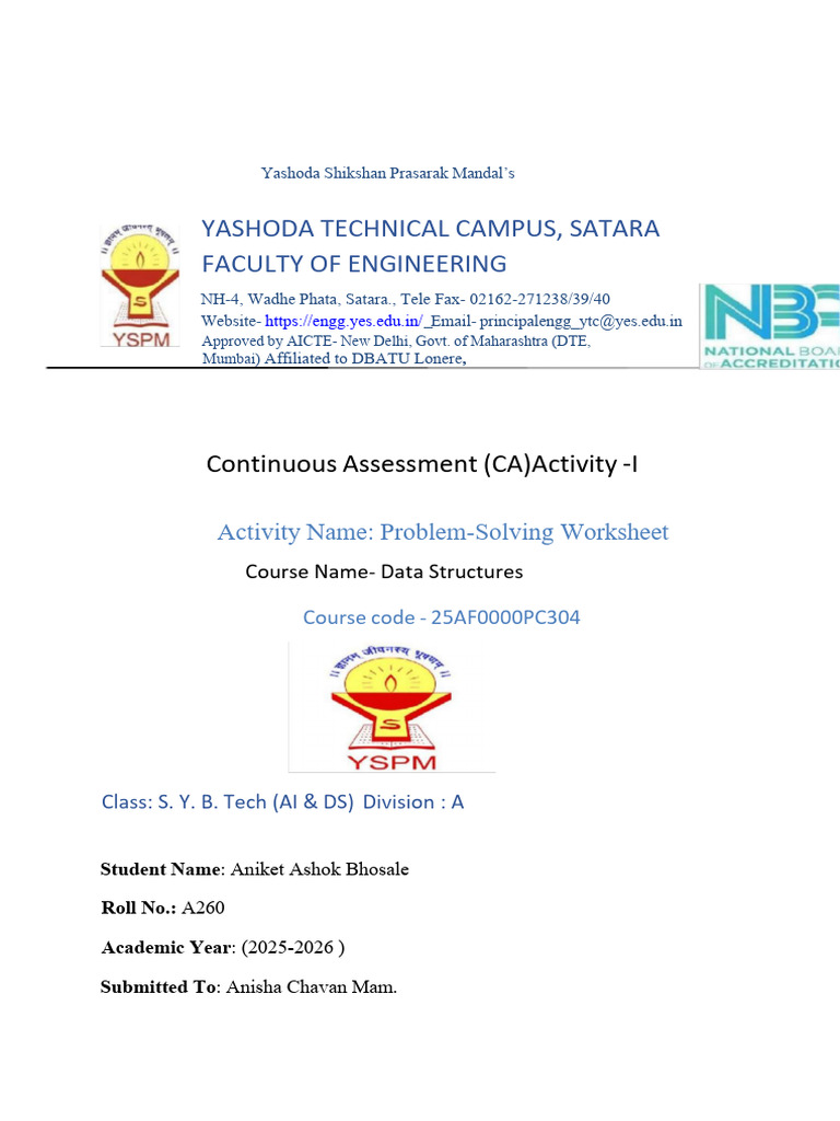 Data Structures Problem-Solving Worksheet | PDF