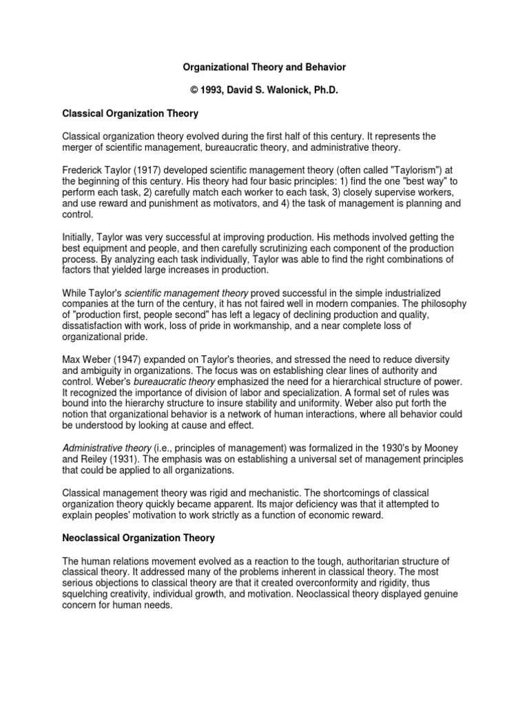 THEORY ORGANIZATIONAL BEHAVIOR intelligence overview