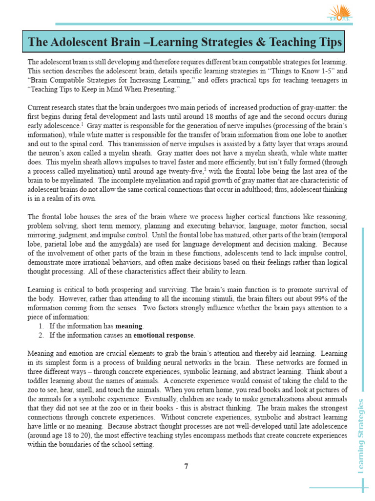 Adolescent Learning Strategies Explained | PDF | Grey Matter | Adolescence