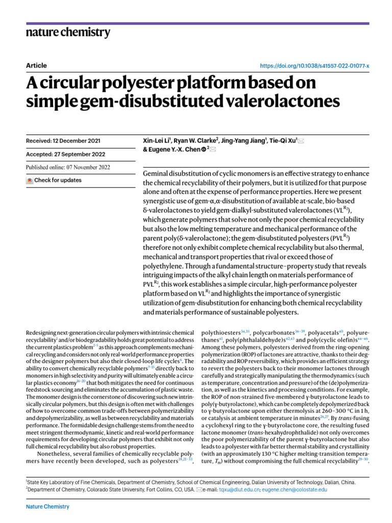 High-Performance Circular Polyesters | PDF | Polymers | Polyester