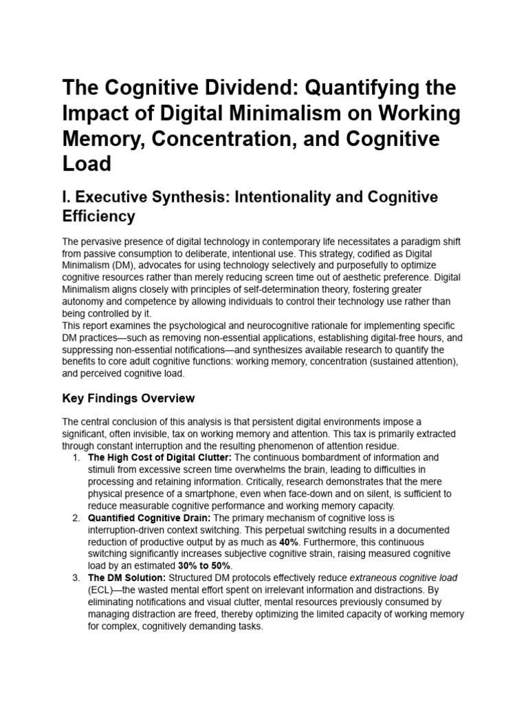 Digital Minimalism's Impact on Cognition | PDF | Attention | Working Memory