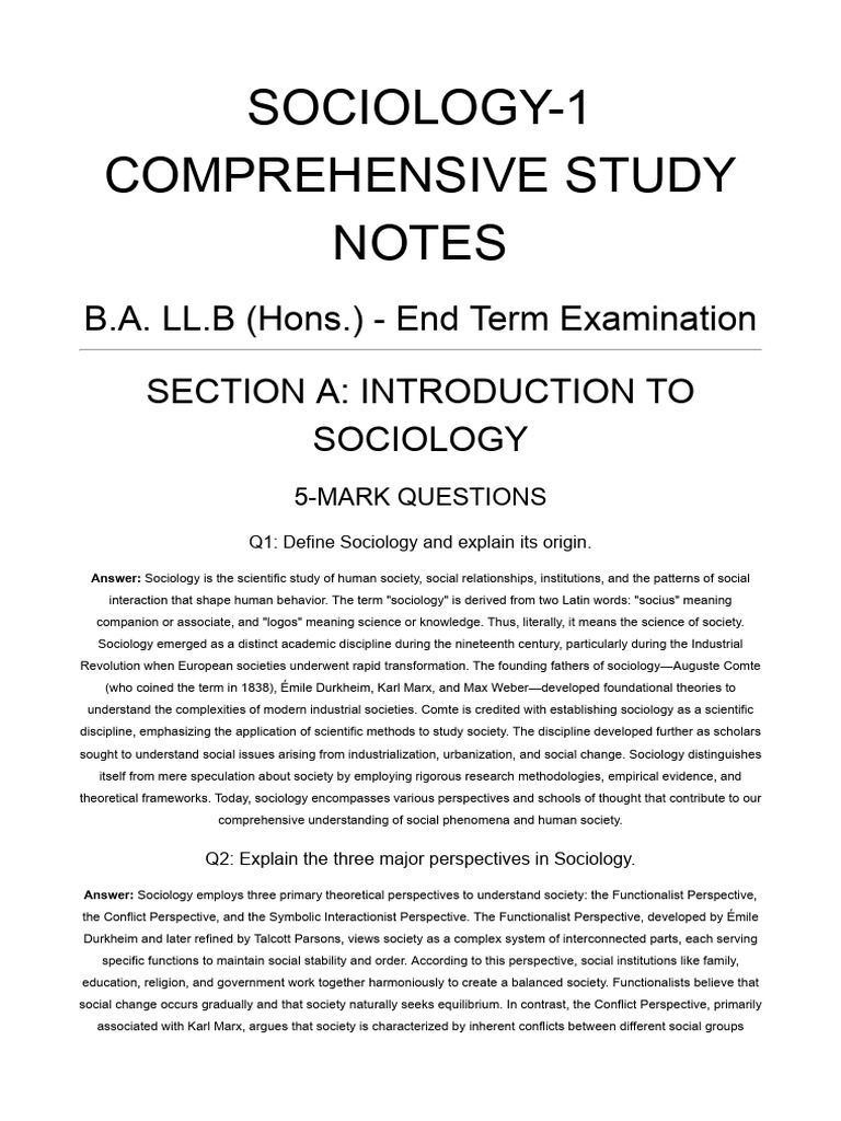 Sociology Study Notes for Law Students | PDF | Sociology | Society