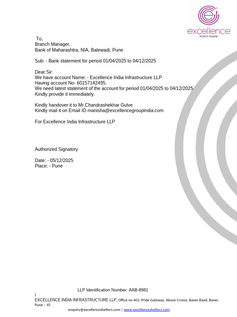 India Infra LLP-Letterhead For Bank Statement | PDF
