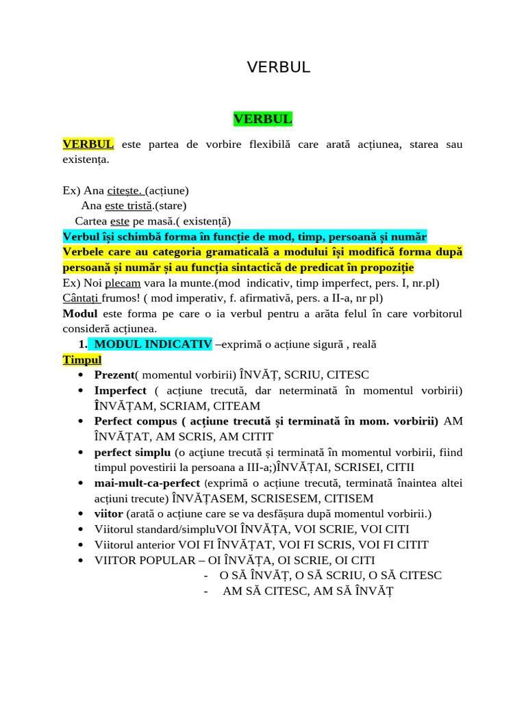Verbul Teorie | PDF